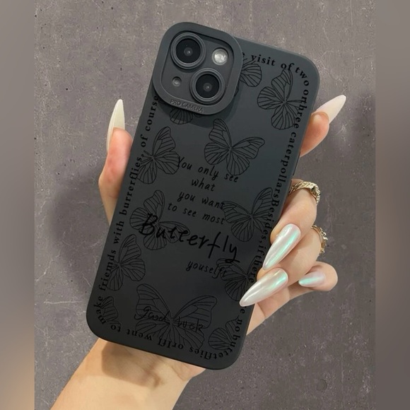 NWT iPhone13ProMax Black Rubber Phone Case w/Engraved Butterfly Detailing - Picture 3 of 4